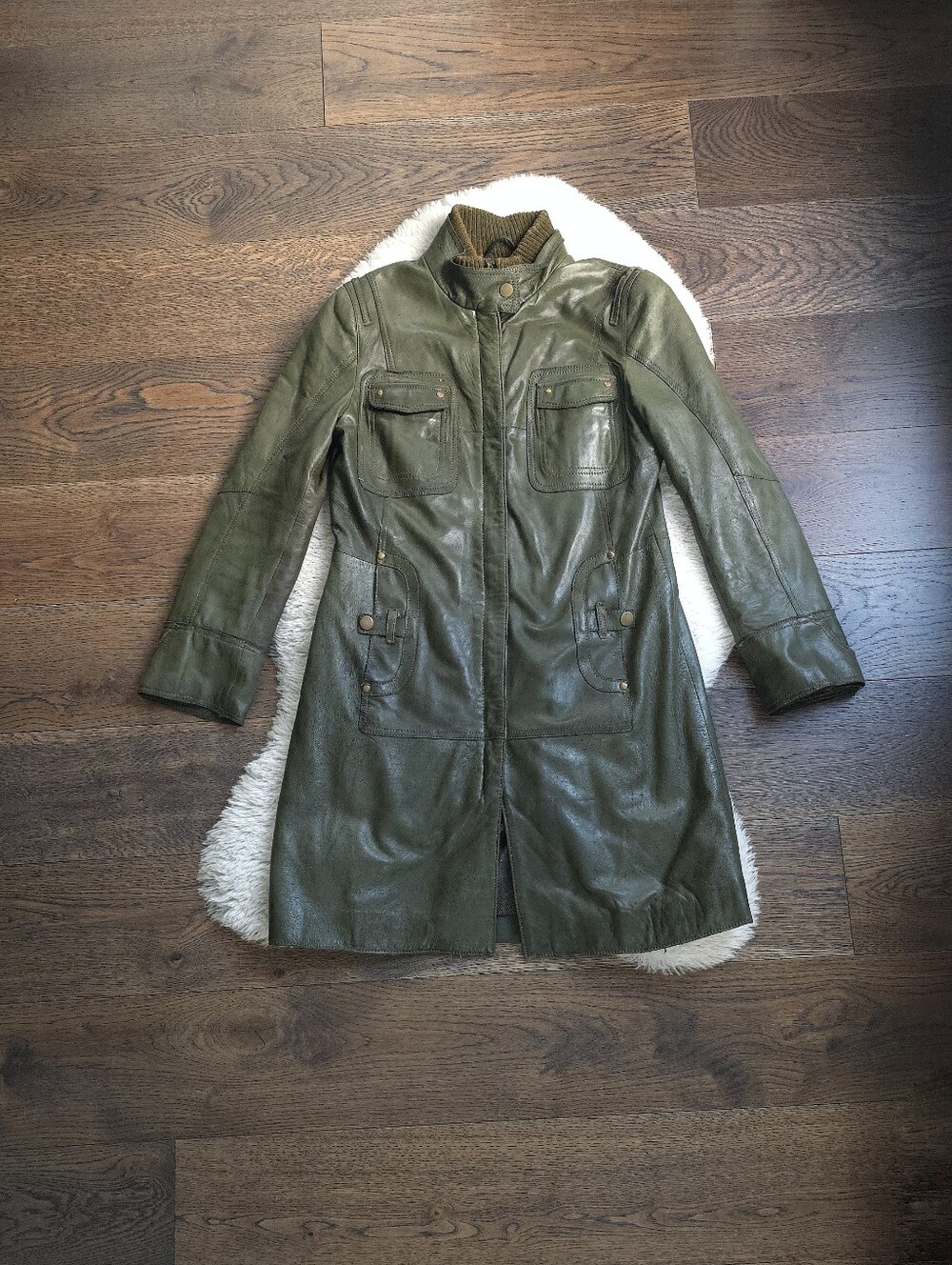 Y2K Danier Green Leather High Neck Leather Jacket